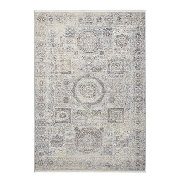 Athena 18599 Traditional Vintage Distressed Shimmer Medallion Border Soft-Touch Low Profile Short Pile Grey/Blue Rug-Think Rugs-Rug Love - The Most Loved Rug Store